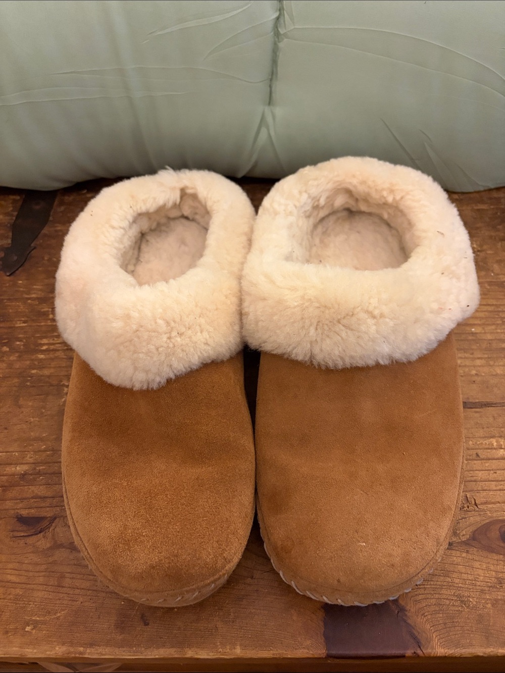 LL Bean Women's Shearling-Lined Suede Slippers - Tan